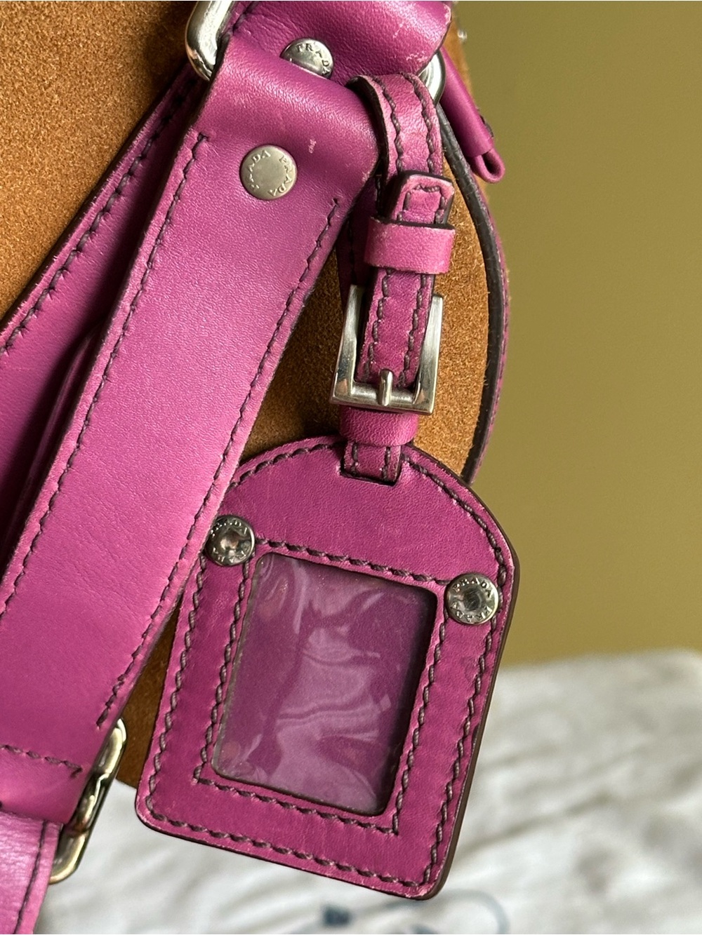 Prada Brown Suede Pink Leather Barrel Bag - Picture 14 of 17